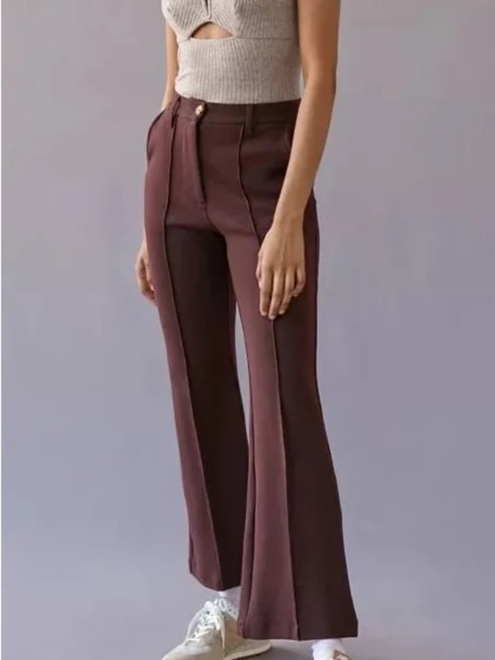 Urban Outfitters Isabella High-Waist Flared Pants in Chocolate Brown